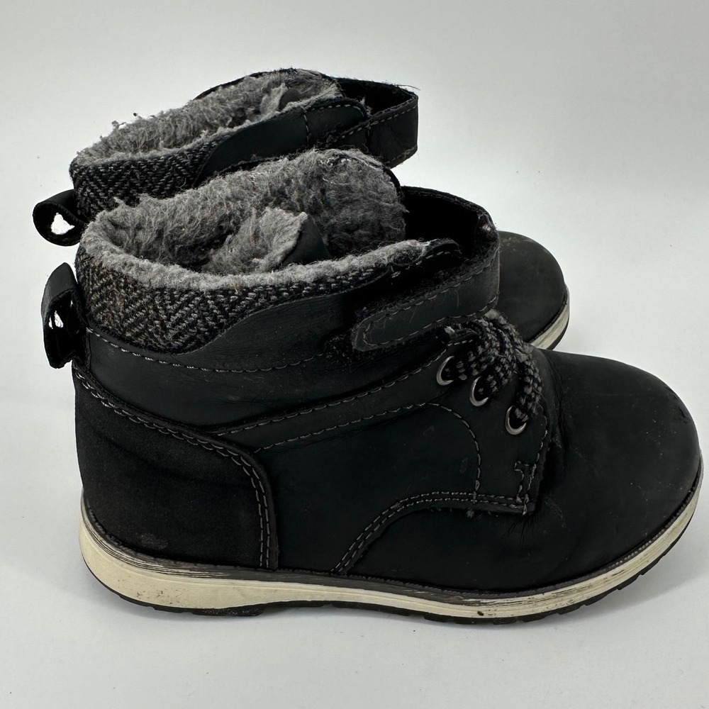 Max + Jake Lil Luke Black Faux Fur Lined Ankle Boots Kids Size 10M 8461113